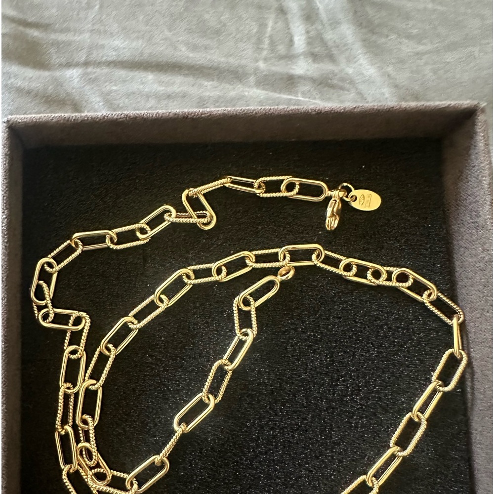 18k yellow gold paperclip chain necklace. Made in Italy. Stamped 750. - Picture 6 of 14